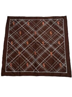 Vintage Gucci Seahorse and Rope Print Brown Square Scarf